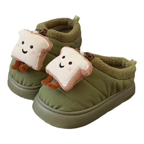 细细条 可爱腮红吐司情侣棉拖鞋保暖冬季室外厚底居家月子鞋男女