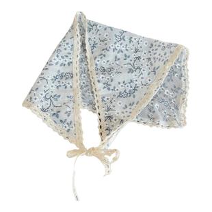 头巾女包头田园风碎花蕾丝花边三角巾夏季海边出游拍照绑发头饰