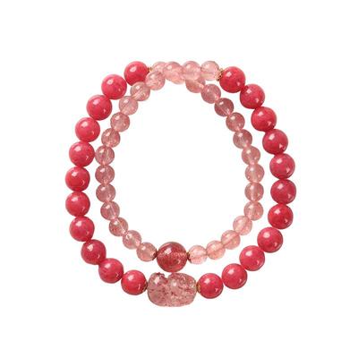 灵机麦玲玲九紫离火佳缘手链女桃花双圈草莓晶蔷薇石粉情人节礼物