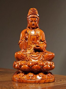 观音菩萨观音佛像摆件供奉坐莲实木观世音家居客厅红木南海工艺品