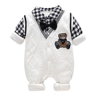 婴儿连体衣秋冬薄棉可爱超萌七月龄宝宝衣服冬季夹棉保暖绅士哈衣