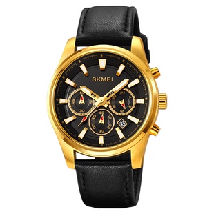 时刻美时尚商务腕表男表三眼六针表盘单日历夜光男士运动防水手表