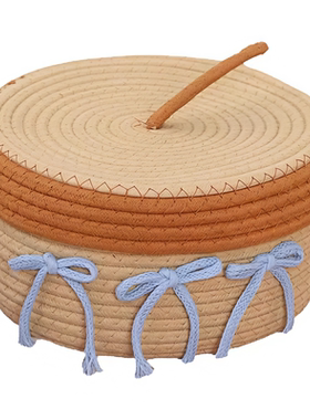 可爱棉线编制收纳筐家居带盖杂物收纳篮桌面防尘摆件收纳篮收纳