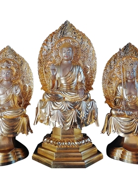 可定制娑婆三圣佛像泥金擦金工艺