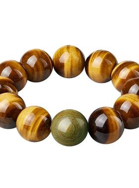 黄虎眼石手串男士绿檀木五行补缺喜木火海蓝宝绿幽灵文玩佛珠手链