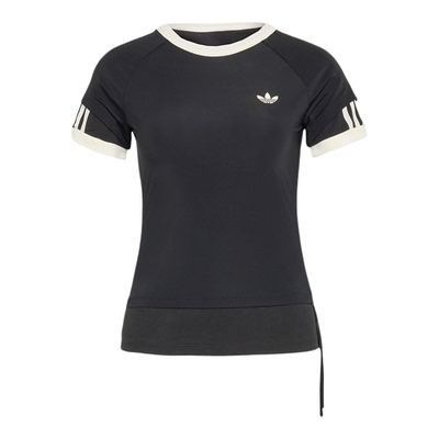 阿迪达斯三叶草女装2026夏季双层条纹修身百搭运动短袖T恤 KW4528