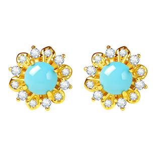 宫里上新绿松石耳钉女花朵耳饰纯银天然原矿耳环秋冬妈妈生日礼物