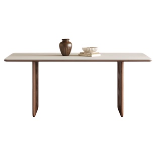 奥古斯特实木餐桌长方形家用客厅胡桃色复古2025新款白色岩板餐桌