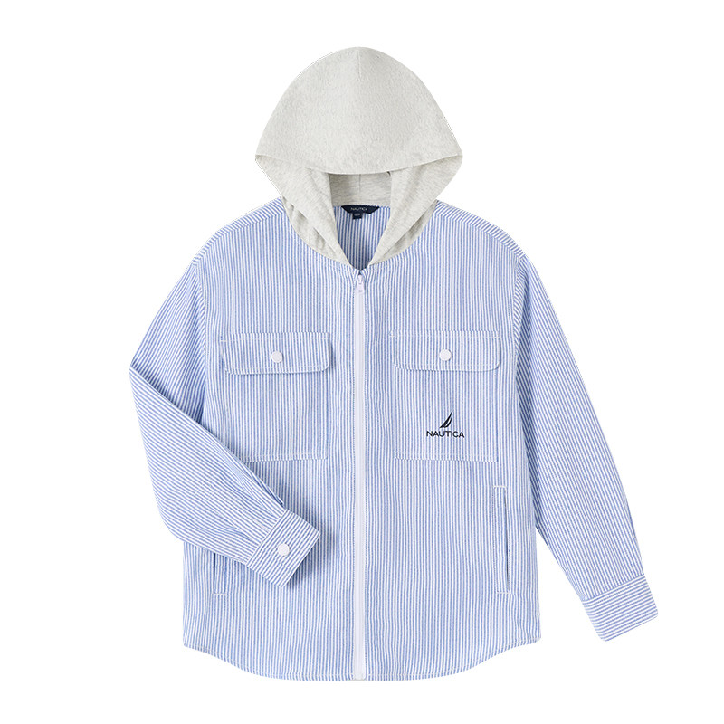 NAUTICA/诺帝卡童装 男童女童薄外套春秋换季拼接连帽竖条纹衬衫
