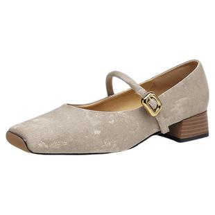 星期六新中式浅口单鞋女2025新款配裙子玛丽珍鞋秋季粗跟妈妈女鞋