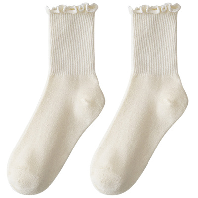 白色耳边jk袜子女中筒春秋纯棉