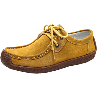 反绒牛皮豆豆鞋女春秋款休闲平底单鞋外贸大码女鞋舒适软底妈妈鞋