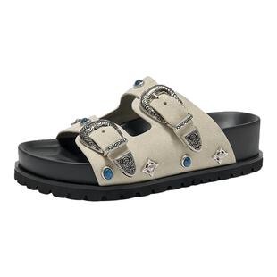 【商场同款】BeauToday厚底勃肯凉鞋女款夏季真皮拖鞋女外穿拖鞋