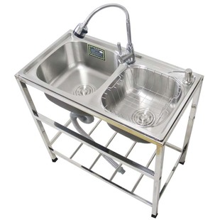 水槽带支架厨房不锈钢单槽双槽洗菜盆洗碗池水盆家用加厚落地架子