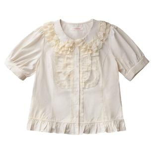 [半糖奶糕短袖]Lolita内搭泡泡袖娃娃领中古蕾丝可爱洛丽塔衬衫