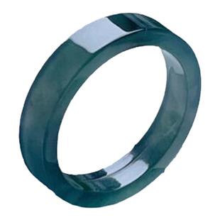 冰蓝飘花方戒天然A货翡翠平口戒特色直边超薄舒适平面指环戒圈