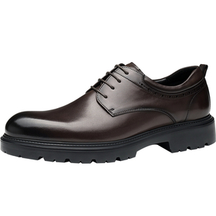 报喜鸟轻底皮鞋新款男士厚底增高小牛皮擦色青年商务正装德比鞋