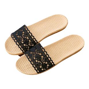 日式亚麻拖鞋女夏季室内家居家用防滑软底夏天藤草编织凉拖可外穿