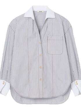 SANDRO落肩袖条纹棉质衬衫