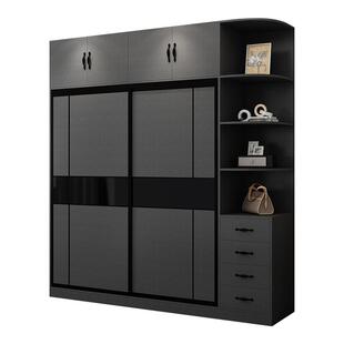 推拉门衣柜家用卧室储物收纳柜子实木生态板简约现代滑移门大衣橱