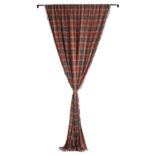 法式色织红色格子窗帘英伦复古飘窗布艺厨房帘小窗挂帘半遮光装饰