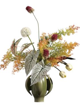 墨色林莽 中古肌理花器仿真花艺 样板间酒店高级感软装家居摆件