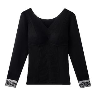 秋冬保暖内衣女网纱性感蕾丝奢华一体式固定杯无痕修身打底长袖GX