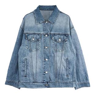 A21女装宽松翻领落肩开胸牛仔外套复古休闲百搭上装