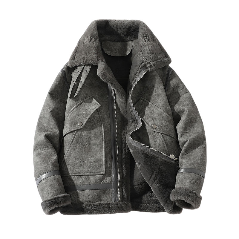 皮毛一体加厚机车服翻领