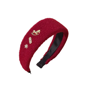 新年红色小马毛呢宽边发箍女高级感气质头饰高颅顶洗脸压发头箍