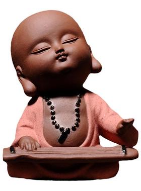 晟初紫砂迷你琴棋书画小和尚摆件