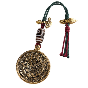 复古精美 西藏纯黄铜文殊九宫八卦牌项链吊坠腰牌钥匙平安挂件