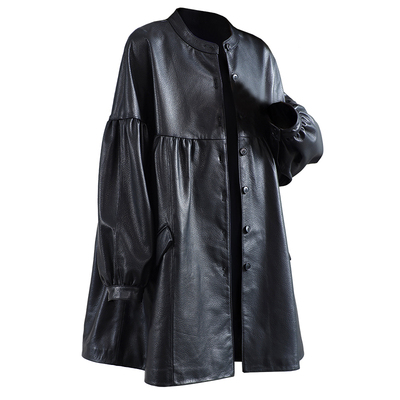 宽松时尚褶皱头层绵羊皮外套大衣