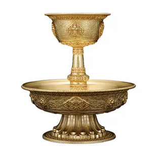 民族黄铜八吉祥高脚雕花丝护法杯圣水杯佛前供水家用供具