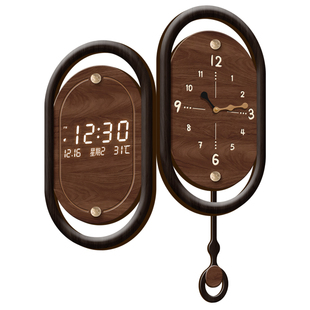 中古风客厅转角挂钟2026新款高端万年历电子双面时钟复古拐角钟表