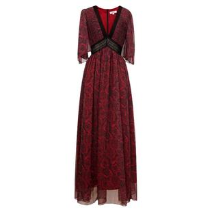 法式party小礼服赫本红色玫瑰连衣裙复古碎花长裙性感V领超长花裙