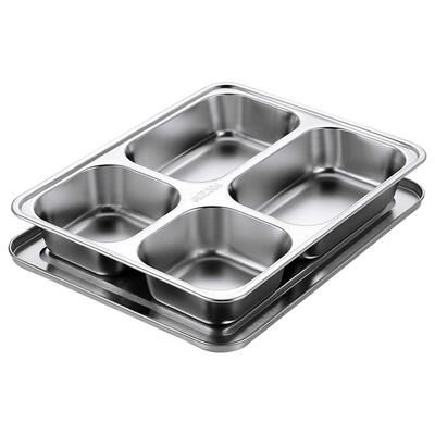 西来美分格餐盘304不锈钢分隔自助食堂学生成人快餐盘分餐菜盘