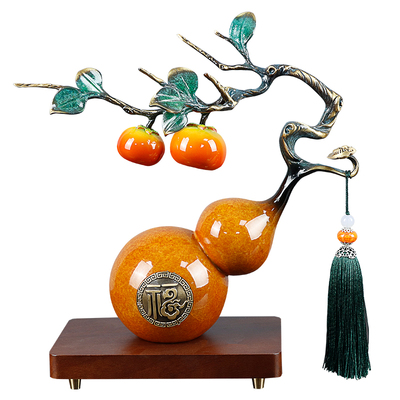 新中式柿柿如意摆件葫芦铜工艺品