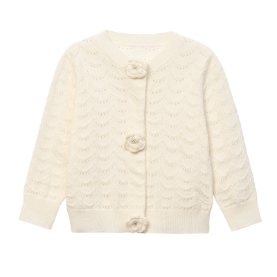 【绵羊毛】ETTOI爱多娃女童百搭针织开衫儿童薄白色外套秋季新款