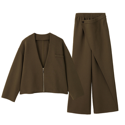 时髦Ji简显瘦秋季无领西装套装