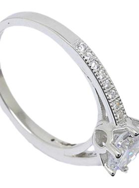 纯银六爪碎钻锆石订婚戒指特价