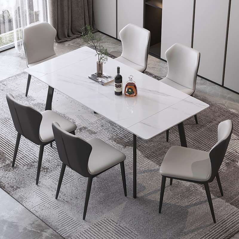 7T现代简约家用小户型伸缩折叠岩板餐桌椅组合意式轻奢长方形饭桌