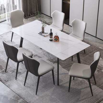 7T现代简约家用小户型伸缩折叠岩板餐桌椅组合意式轻奢长方形饭桌