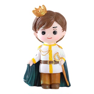 薇拉公主王子蛋糕装饰摆件提粉裙女孩拿宝剑绿披风皇冠白皇服男孩