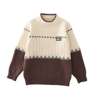 中大童毛衣男童冬季加厚针织衫男孩条纹2025冬装新款不起球保暖衣