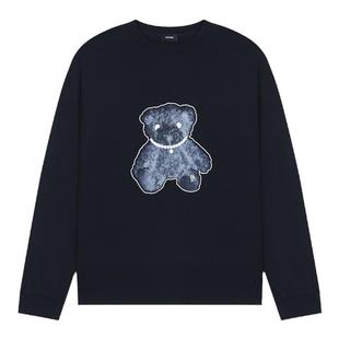 WE11DONE中性男女同款珍珠样式项链小熊印花黑色长袖T恤