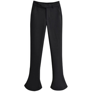 liviahome 美式复古辣妹西装马蹄裤女高腰修身显瘦黑色长裤休闲裤