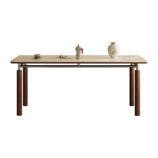 斐度包豪斯德利丰岩板餐桌法式复古家用饭桌中古风实木长方形餐桌