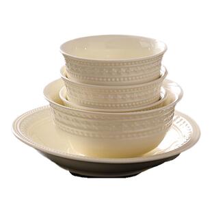 伊丽莎奶白碗碟套装家用盘子菜盘陶瓷饭碗汤碗鱼盘高颜值碗盘餐具