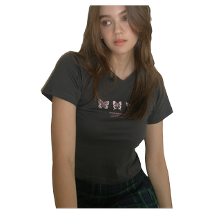 【Jennie同款】Letter from moon蝴蝶刺绣短袖女短款T恤